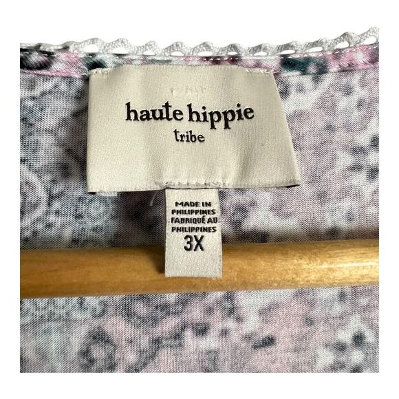 Haute Hippie Tribe Floral Surplice V-Neck Blouse Pink Women's 3X Boho Festival - Picture 3 of 8